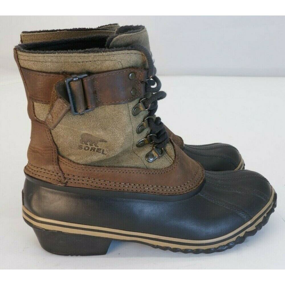Sorel Winter Fancy Lace II Boots Green Brown Sued &Leather Lace Up Womens 9